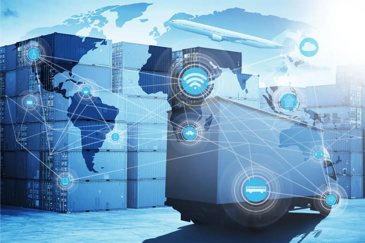 Mapa global digital representando tecnologia logística no comex
